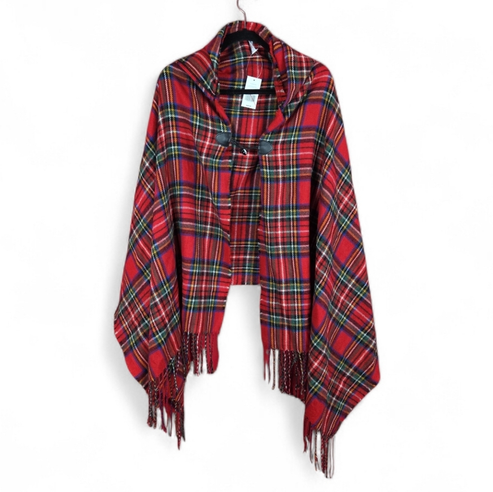 NEW MIA‎ & TESS Tartan Hooded Poncho Red Holidays